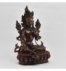Hand Made Copper Alloy in Oxidation Finish 13" Green Tara / Dholma Statue