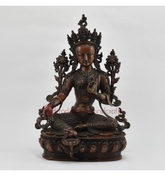 Hand Carved Copper Alloy in Oxidation Finish 13.75" Green Tara / Drolma Statue