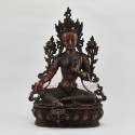 Hand Carved Copper Alloy in Oxidation Finish 13.75" Green Tara / Drolma Statue