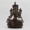 Hand Carved Copper Alloy in Oxidation Finish 13.75" Green Tara / Drolma Statue
