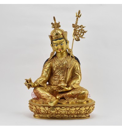 Hand Made Copper Alloy with Fully Gold Gilded 14" Guru Rinpoche Statue