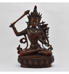 Hand Made Copper Alloy in Oxidation Finish 14.5" Manjushri / Jambiyang Statue