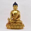 Hand Made Copper Alloy Gold Gilded and Hand Painted Face 15.5" Medicine Buddha Statue