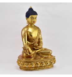 Hand Made Copper Alloy Gold Gilded and Hand Painted Face 15.5" Medicine Buddha Statue