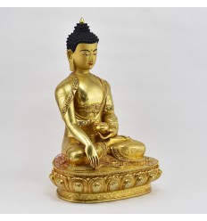 Hand Made  Gold Gilded and Hand Painted Face 13" Shakyamuni Buddha Statue