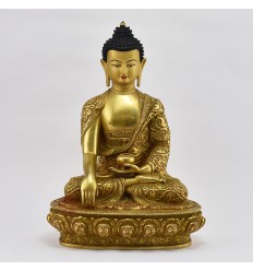 Hand Made Gold Gilded and Hand Painted Face 13" Sakyamuni Buddha / Tomba Statue