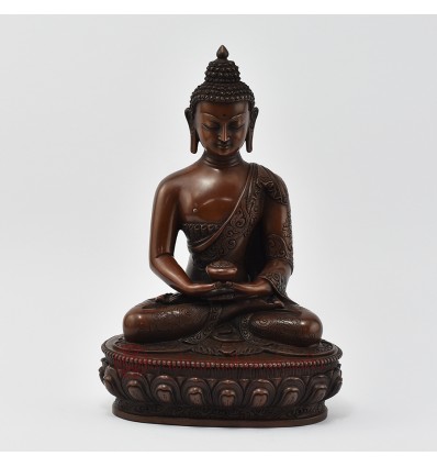 Hand Made Copper Alloy in Oxidation Finish 8.5" Amitabha Buddha / Opame Statue