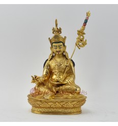 Hand Made Copper Alloy with 24 Karat Gold Gilded 9" Guru Rinpoche Statue