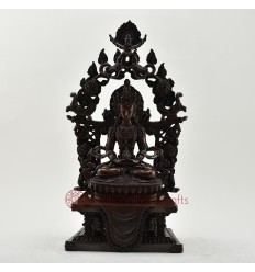 Hand Made Copper Alloy in Oxidation Finish 17" Aparamita on Throne Sculpture Statue