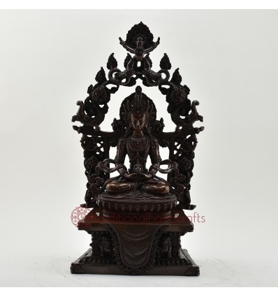 Hand Made Copper Alloy in Oxidation Finish 17" Aparamita on Throne Sculpture Statue