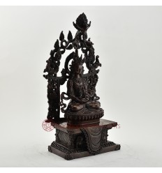 Hand Made Copper Alloy in Oxidation Finish 17" Aparamita on Throne Sculpture Statue