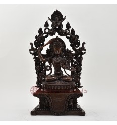 Hand Made Copper Alloy in Oxidation Finish17" Manjushri on Throne Sculpture Statue