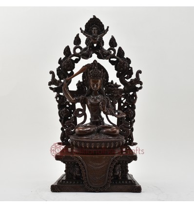 Hand Made Copper Alloy in Oxidation Finish17" Manjushri on Throne Sculpture Statue