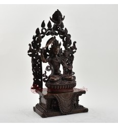 Hand Made Copper Alloy in Oxidation Finish17" Manjushri on Throne Sculpture Statue