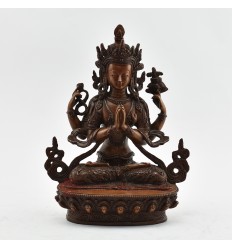 Hand Made Copper Alloy in Oxidation Finish 9" Chenrezig / Four Armed Avalokiteshvara Statue
