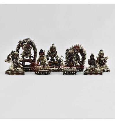 Machine Made Silver Plated Copper Alloy in Oxidation Finish 4.5" Eight Manifestations of Padmasambhava Statues Set