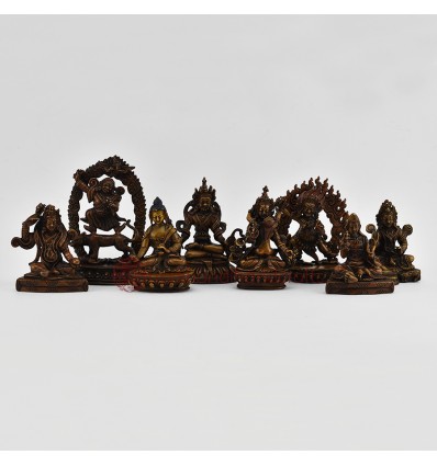 Machine Made Copper Alloy in Oxidation Finish 4.5" Eight Manifestations of Padmasambhava Statues Set