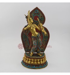 Hand Made Copper Alloy with Gold (Electro) and Silver Plated 14.5" Dancing Manjushri Statue