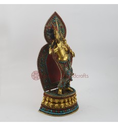 Hand Made Copper Alloy with Gold (Electro) and Silver Plated 14.5" Dancing Manjushri Statue