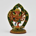  Hand-Painted Lost Wax Method Copper Alloy 7" 12 Armed Dancing Ganesha Statue