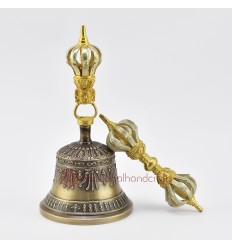 Five Metal Alloy Gold Plated Tibetan Dorje and Drilbu Set