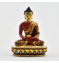 Machine Made, Hand Painted Copper Alloy with Gold Plated 2.5" Amitabh Buddha Statue