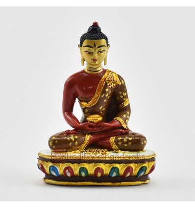 Machine Made, Hand Painted Copper Alloy with Gold Plated 2.5" Amitabh Buddha Statue