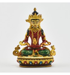 Machine Made, Hand Painted Copper Alloy with Gold Plated 2.5" Aparmita Buddha Statue