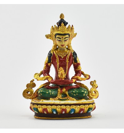 Machine Made, Hand Painted Copper Alloy with Gold Plated 2.5" Aparmita Buddha Statue