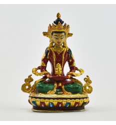 Machine Made, Hand Painted Copper Alloy with Gold Plated 2.5" Aparmita Buddha Statue