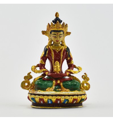 Machine Made, Hand Painted Copper Alloy with Gold Plated 2.5" Aparmita Buddha Statue