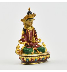 Machine Made, Hand Painted Copper Alloy with Gold Plated 2.5" Aparmita Buddha Statue