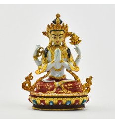 Machine Made, Hand Painted Copper Alloy with Gold Plated 2.25" Chenrezig Buddha Statue