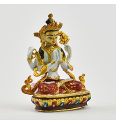Machine Made, Hand Painted Copper Alloy with Gold Plated 2.25" Chenrezig Buddha Statue