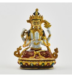 Machine Made, Hand Painted Copper Alloy with Gold Plated 2.25" Chenrezig Buddha Statue