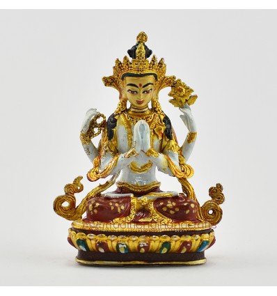 Machine Made, Hand Painted Copper Alloy with Gold Plated 2.25" Chenrezig Buddha Statue