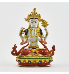 Machine Made, Hand Painted Copper Alloy with Gold Plated 2.25" Kharchheri Buddha Statue