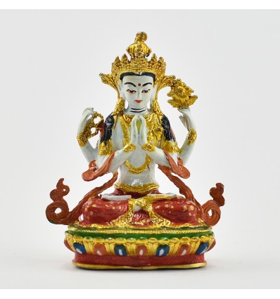 Machine Made, Hand Painted Copper Alloy with Gold Plated 2.25" Kharchheri Buddha Statue