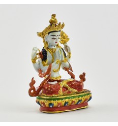 Machine Made, Hand Painted Copper Alloy with Gold Plated 2.25" Kharchheri Buddha Statue