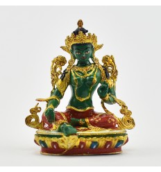 Machine Made, Hand Painted Copper Alloy with Gold Plated 2.75" Green Tara Statue