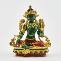 Machine Made, Hand Painted Copper Alloy with Gold Plated 2.75" Green Tara Statue