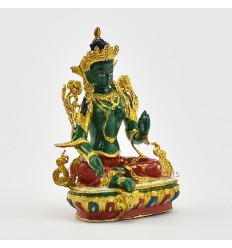 Machine Made, Hand Painted Copper Alloy with Gold Plated 2.75" Green Tara Statue