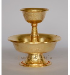 Fine Quality 5.25" Hand Crafted Copper Alloy Gold Plated Tibetan Buddhist Serkyem Set from Patan, Nepal