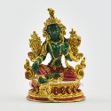 Machine Made, Hand Painted Copper Alloy with Gold Plated 2.25" Green Tara Statue