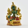 Machine Made, Hand Painted Copper Alloy with Gold Plated 2.25" Green Tara Statue