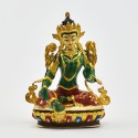 Machine Made, Hand Painted Copper Alloy with Gold Plated 2.75" Green Tara Statue