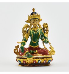 Machine Made, Hand Painted Copper Alloy with Gold Plated 2.75" Green Tara Statue