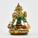 Machine Made, Hand Painted Copper Alloy with Gold Plated 2.75" Green Tara Statue