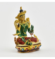 Machine Made, Hand Painted Copper Alloy with Gold Plated 2.75" Green Tara Statue
