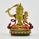 Machine Made, Hand Painted Copper Alloy with Gold Plated 2.5" Manjushri Statue
